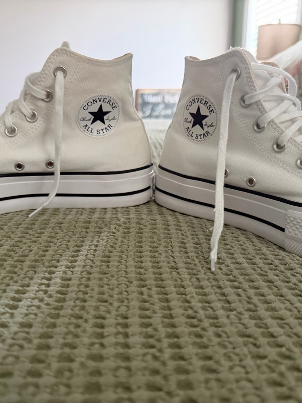 Converse White High-Top Platform Sneakers with Black Star Patch